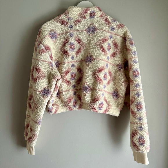 PacSun Aztec Cropped Sherpa Pullover 1/4 Zip Cozy Sweater Size Medium - Picture 2 of 6